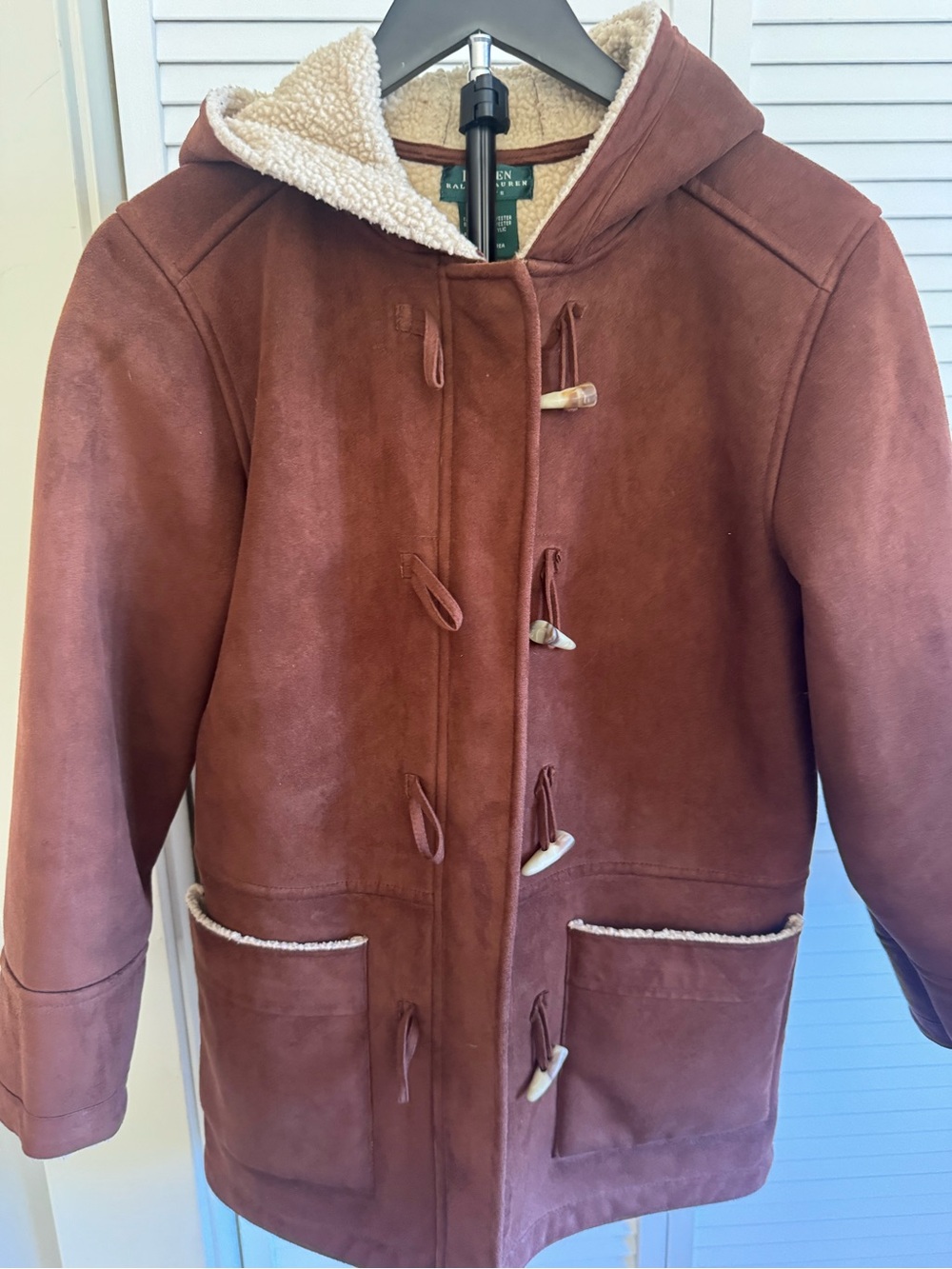Ralph Lauren Brown Suede-Look Hooded Toggle Coat